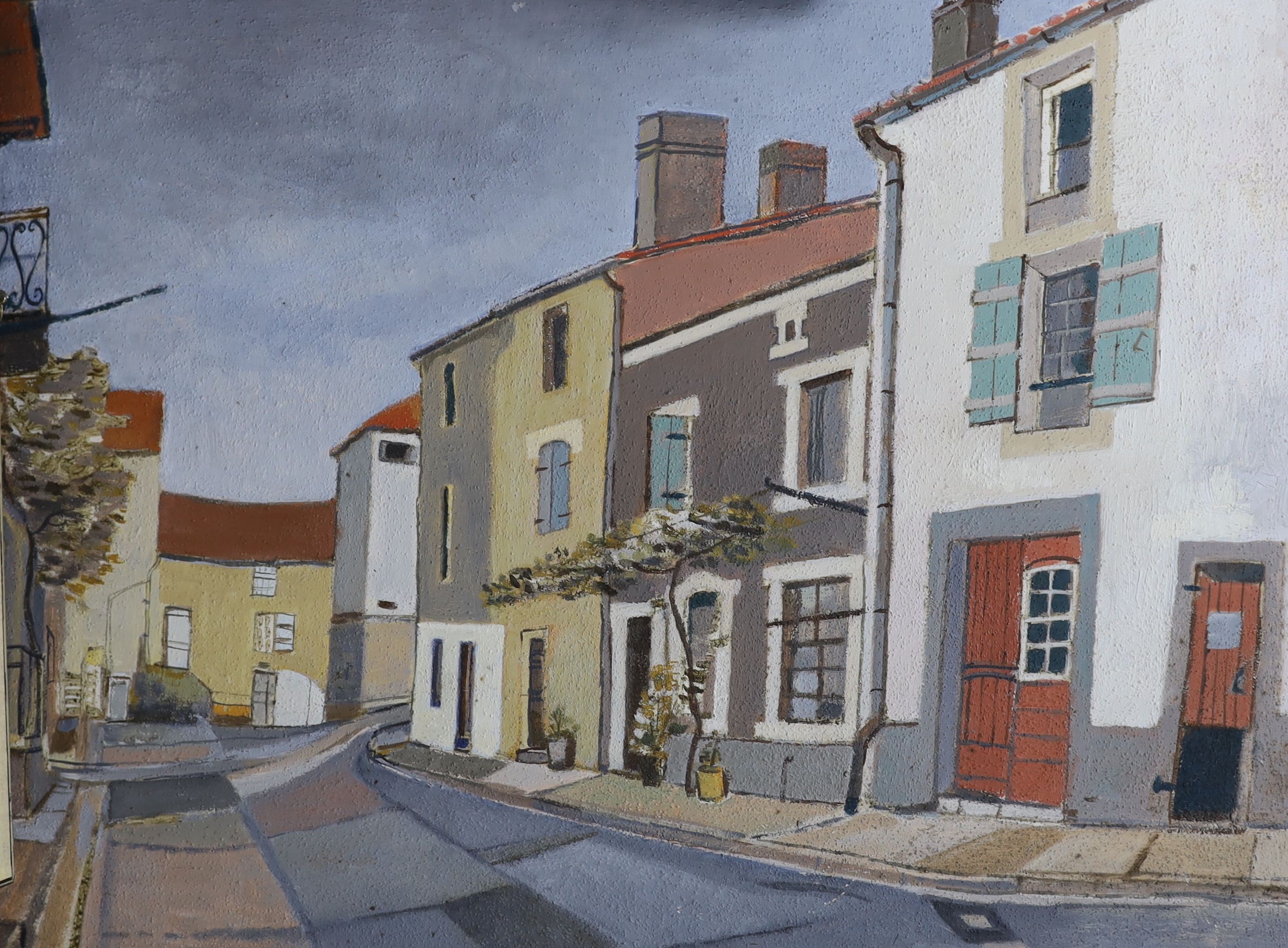 Modern British, a group of assorted paintings and prints, including a street scene by Gordon Sheere